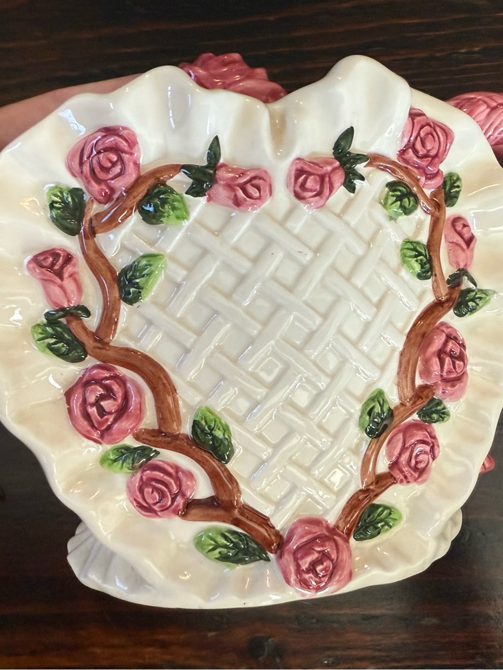 Porcelain Heart Rose Decorative Teapot - Pink and White